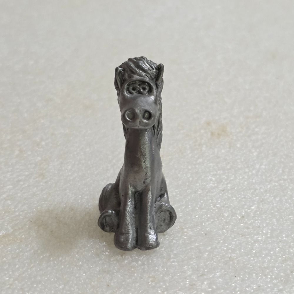 Vintage Pewter Metal Horse Sitting Figure Token Animal Mini 1.75"